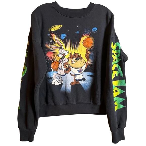 Vtg 90’s SpaceJam Warner Brothers Sweatshirt Men Unisex Women Size L Black‎ - Picture 1 of 16